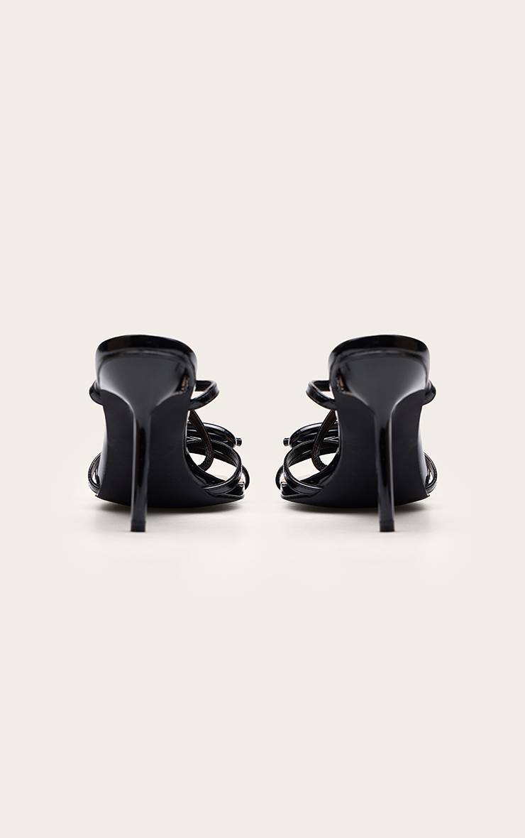 Noir Sandales À Talons Aiguilles Vernies Avec Nœuds Et Brides