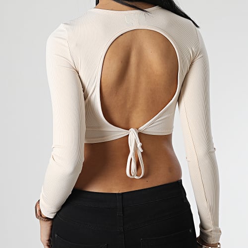 Top Manches Longues Crop Femme W33220KTO Beige