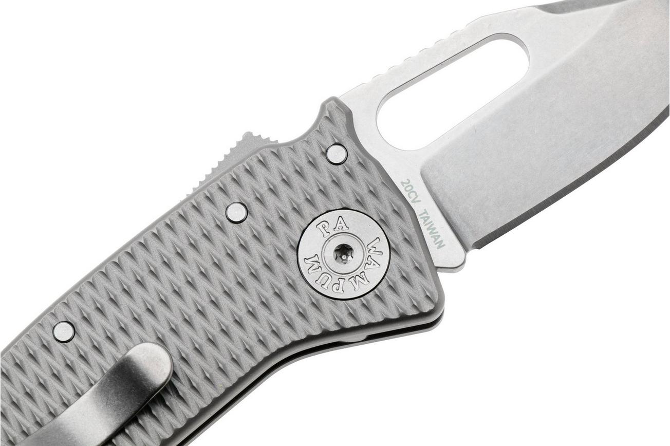 Demko Nano-Shark, NANO-20CV-MIL-TI-CP Stonewashed CPM 20CV Clip Point, Milled Titanium, zakmes