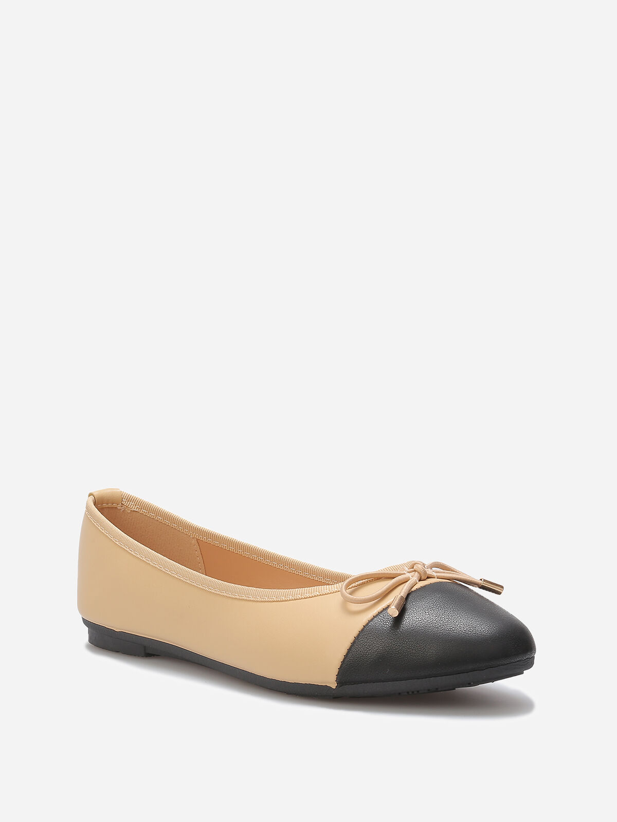 Ballerines bicolore avec nœud- Beige