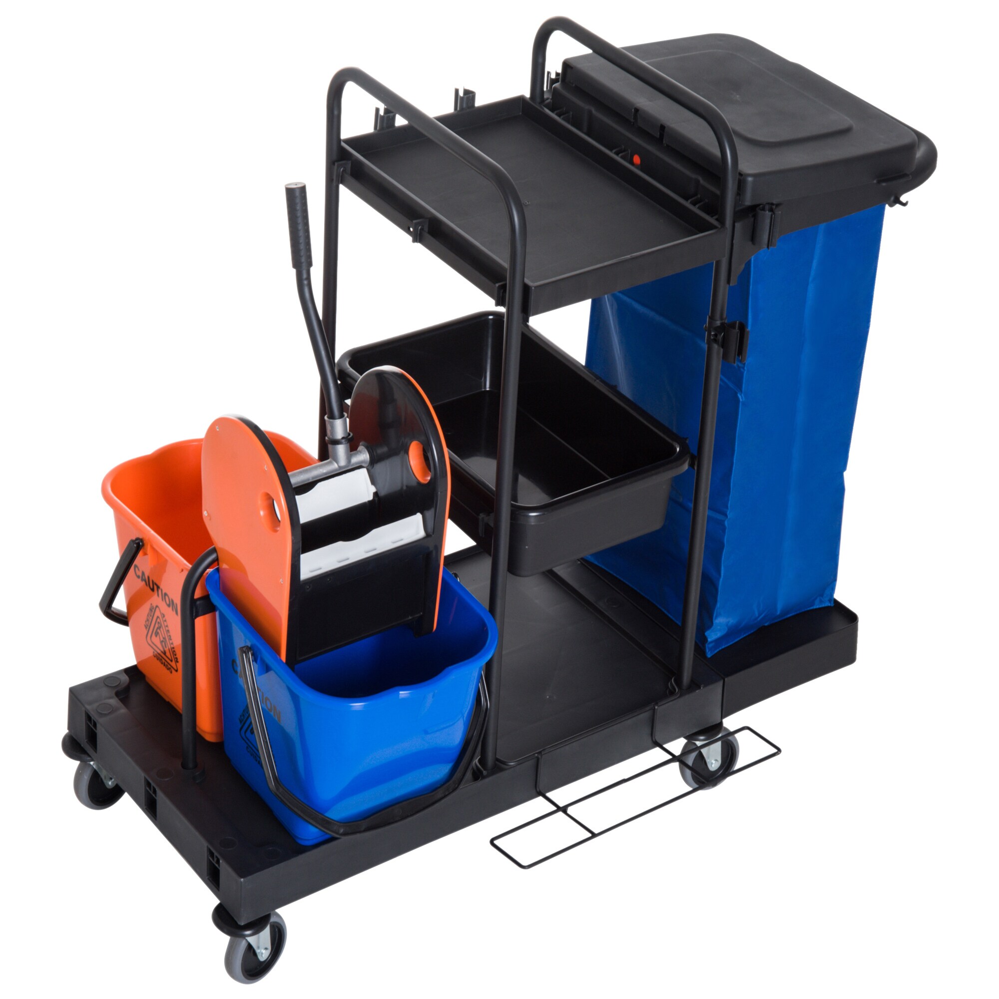 HOMCOM Putzwagen mit 4 leichtgängigen Rollen schwarz, blau, orange 111x 63,3x 103 cm (LxBxH)