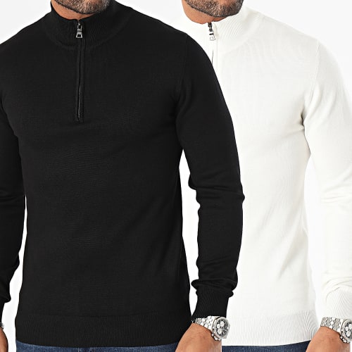 Lot De 2 Pulls Col Zippé Noir Beige Clair