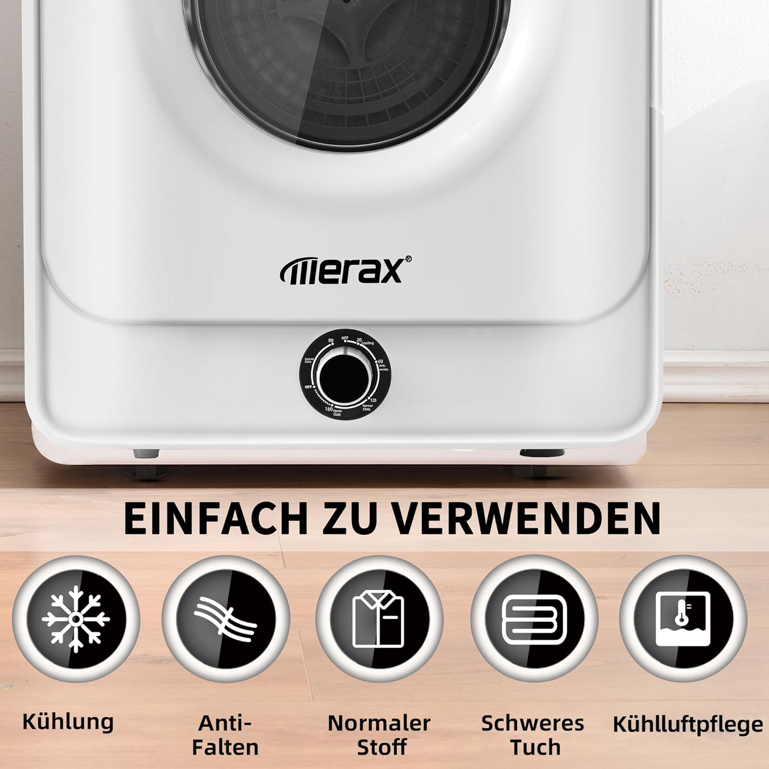 Merax Klein Trockner, Mini Wäschetrockner, Ablufttrockner mit 5 Programme, Wandmontierbar Ablufttrockner, Überhitzungsschutz und Mehrfachfiltration, 3KG, 830W, Weiß, 49,5 * 43,5 * 59,5 cm
