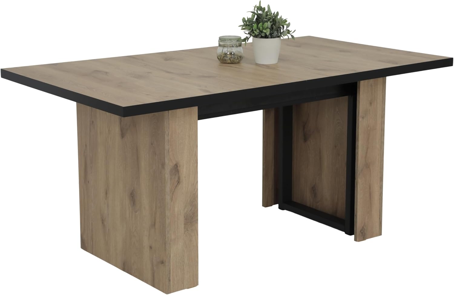 Hela Tische, Kulissentisch Esstisch Anni, Dekor Viking Oak, erweiterbar mit 3 Platten, Metallgestell, Maß 160-320x90cm