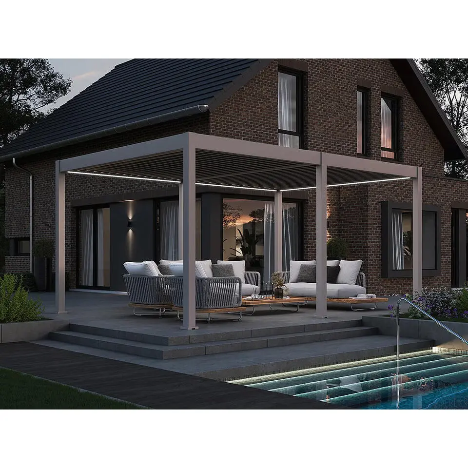 Orion Deluxe overkapping elektrisch met LED 360 x 530 cm lichtgrijs