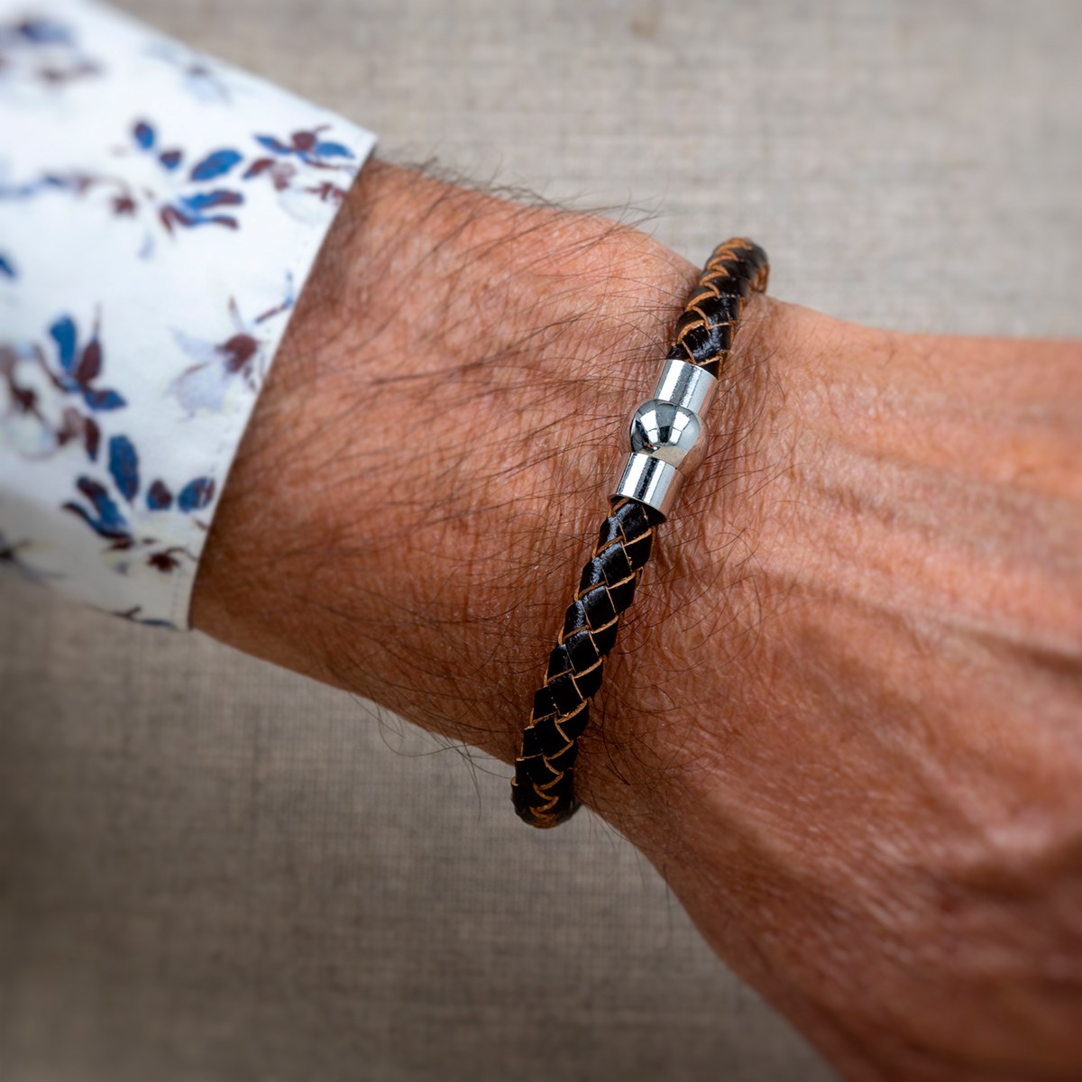 Bracelet acier avec cuir marron