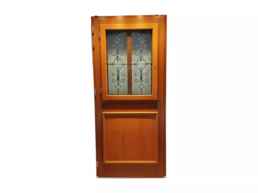 Porte D'Entree Bois Vitree, Vauban, H,200Xl,80 P, Droit + Poignée Et Barillet (Ref 010403Rfp) Cotes Tableau