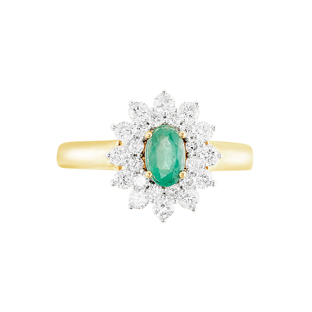 Bague Ivan Or Jaune Emeraude Et Diamant