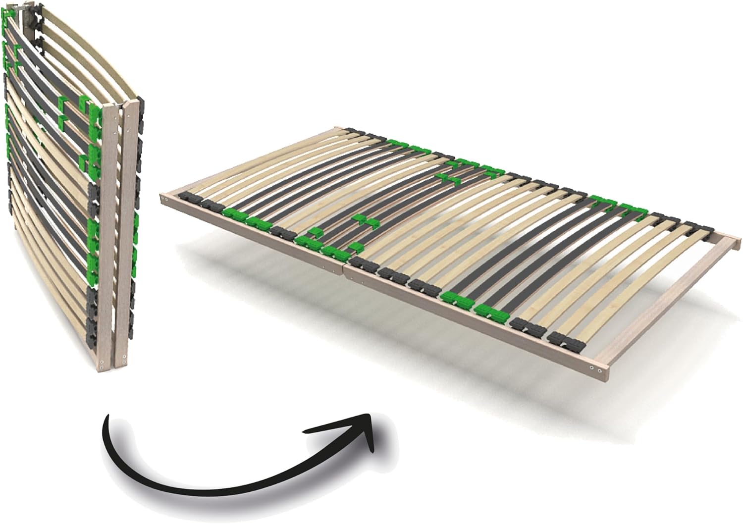 Lattenrost 90x200 cm FixSTAR, Lattenrahmen mit 7 Zonen und 28 flexiblen Federleisten aus Birke-Schichtholz in Duo-Kappen, Rahmen aus Buche - Keine Montage da KEIN BAUSATZ, bis 140 kg belastbar