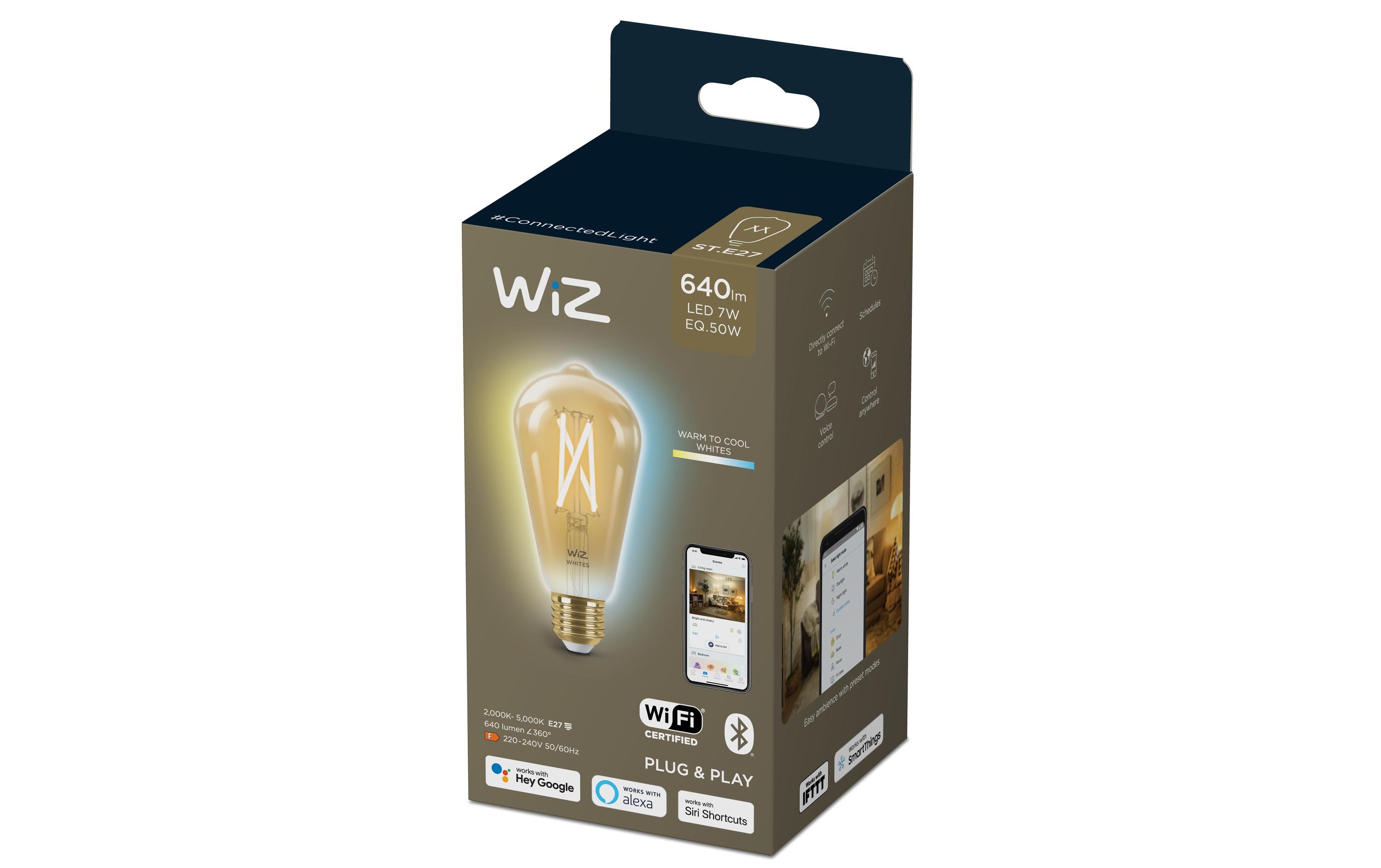 Leuchtmittel 6.7W (50W) E27 ST64 Filament Amber EinzelpackSmartes Leuchtmittel, steuerbar über Bluetooth, Matter, WLAN