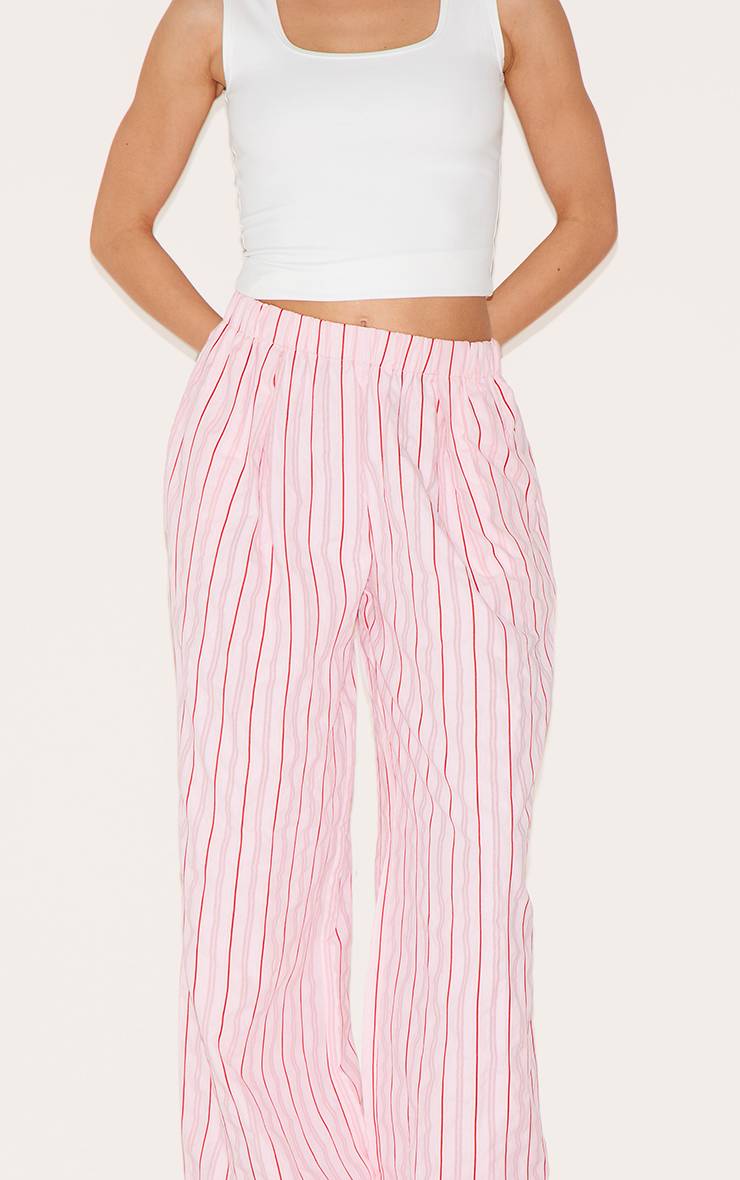 Rose Pantalon Large À Taille Élastique À Fines Rayures