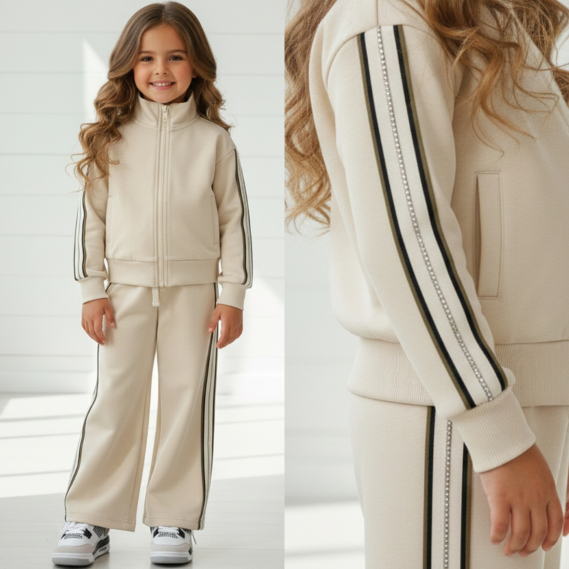 Stripe Glam Tracksuit Set – Beige