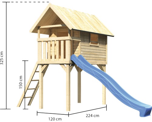 AKUBI Gernegroß houten paalwoning met glijbaan, blauw