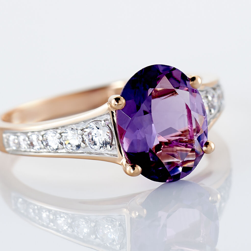 Bague Marie-camille Or Rose Amethyste Et Oxyde De Zirconium