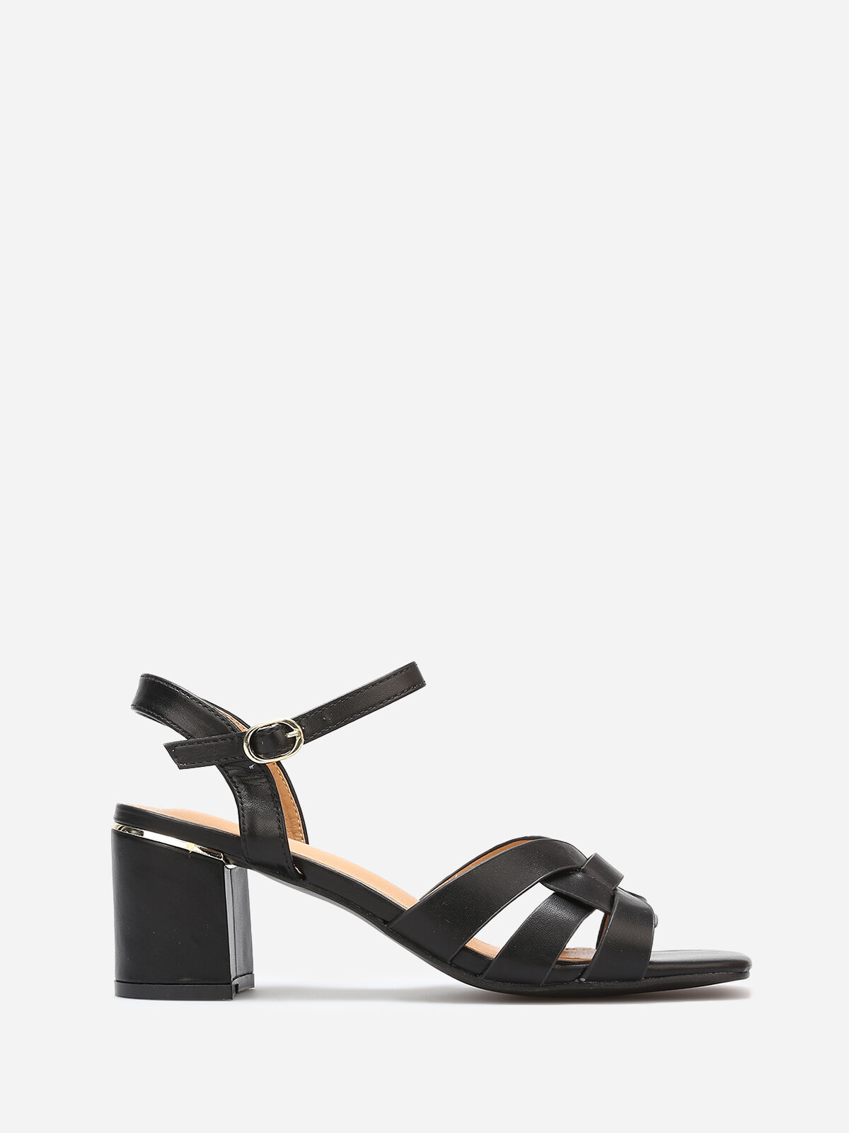 Sandales à brides entremêlées et détail doré- Noir