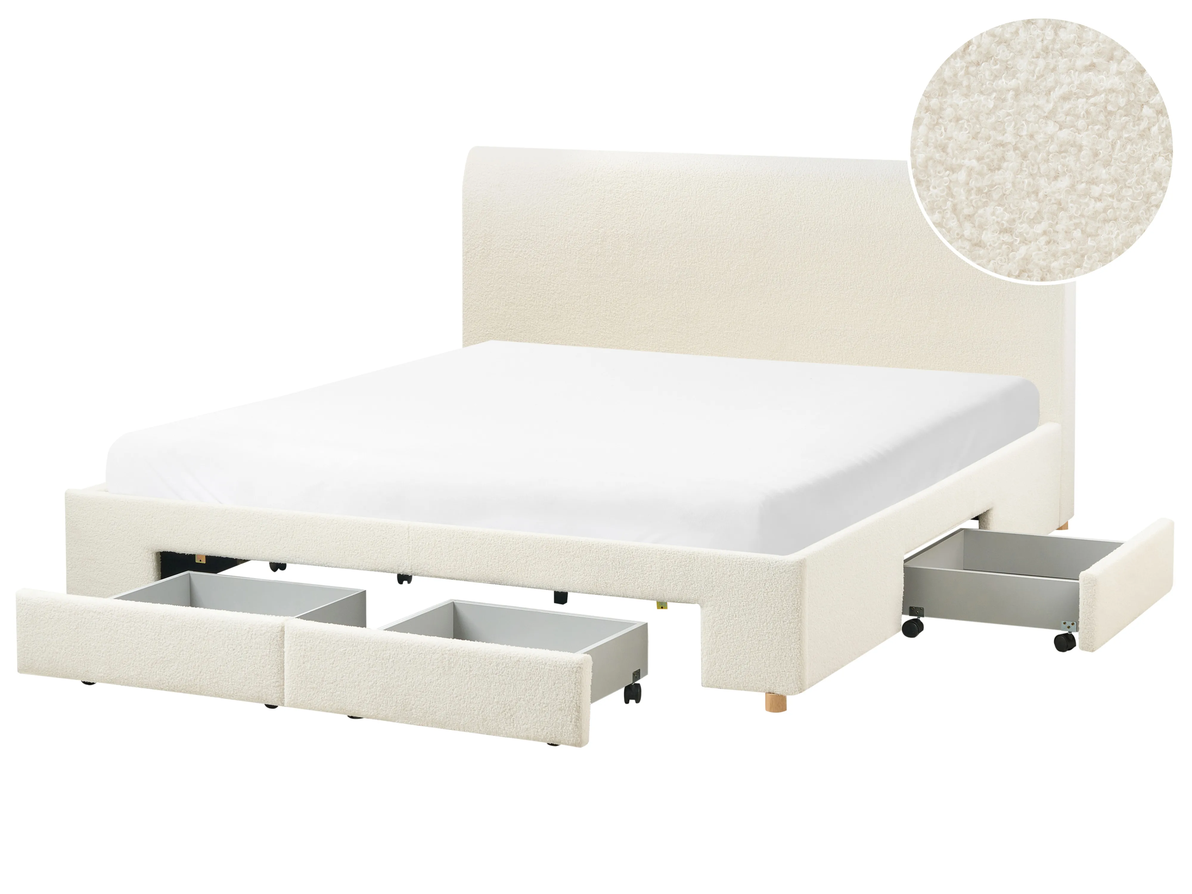 Bed met opbergladen Bouclé SOUTRIN 180 x 200 cm Gebroken wit