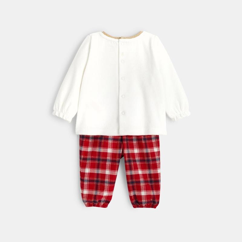 Pyjama velours et carreaux blanc bébé fille Blanc