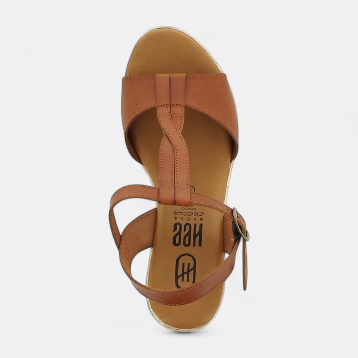 Nu-pieds à talon compensé Femme en cuir cognac