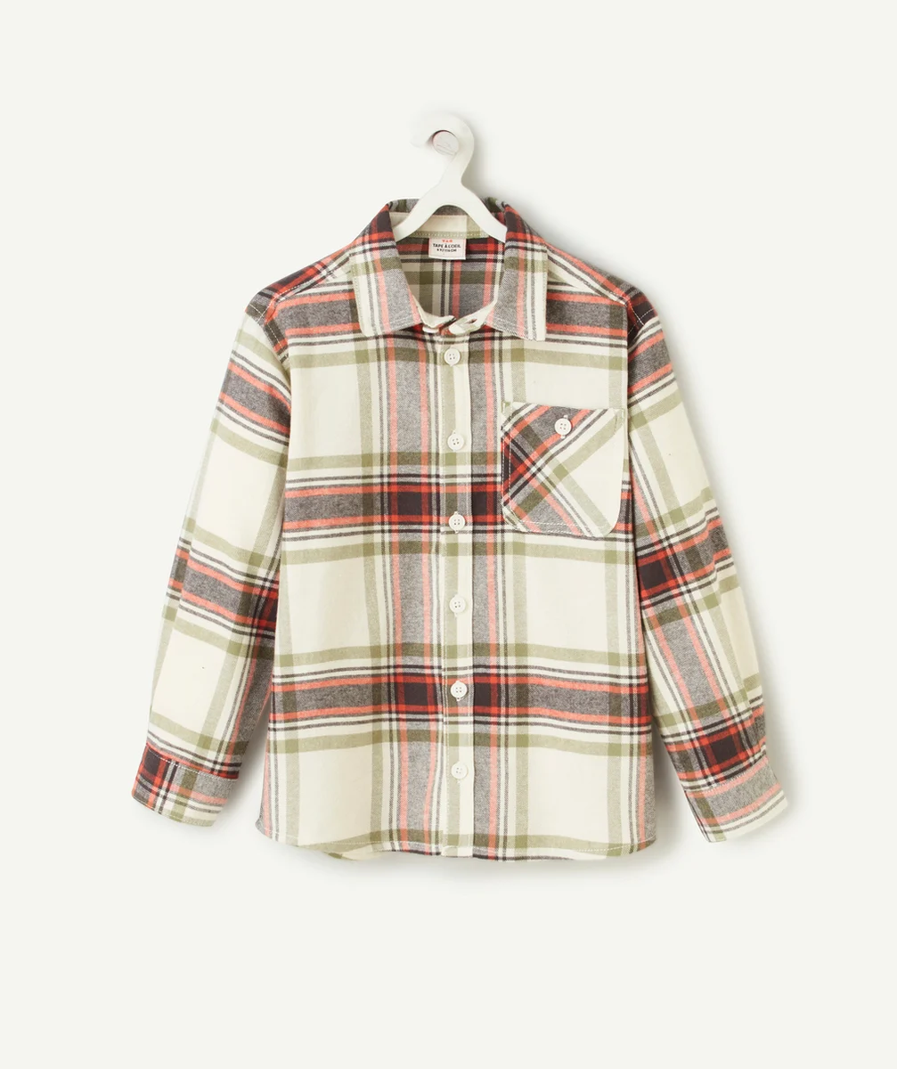 CHEMISE À CARREAUX GARÇON EN COTON BIO VERT ET ORANGE