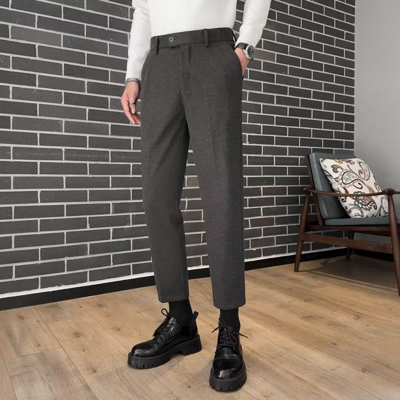 DuckleBeam - Mid Rise Plain Cropped Straight Leg Dress Pants