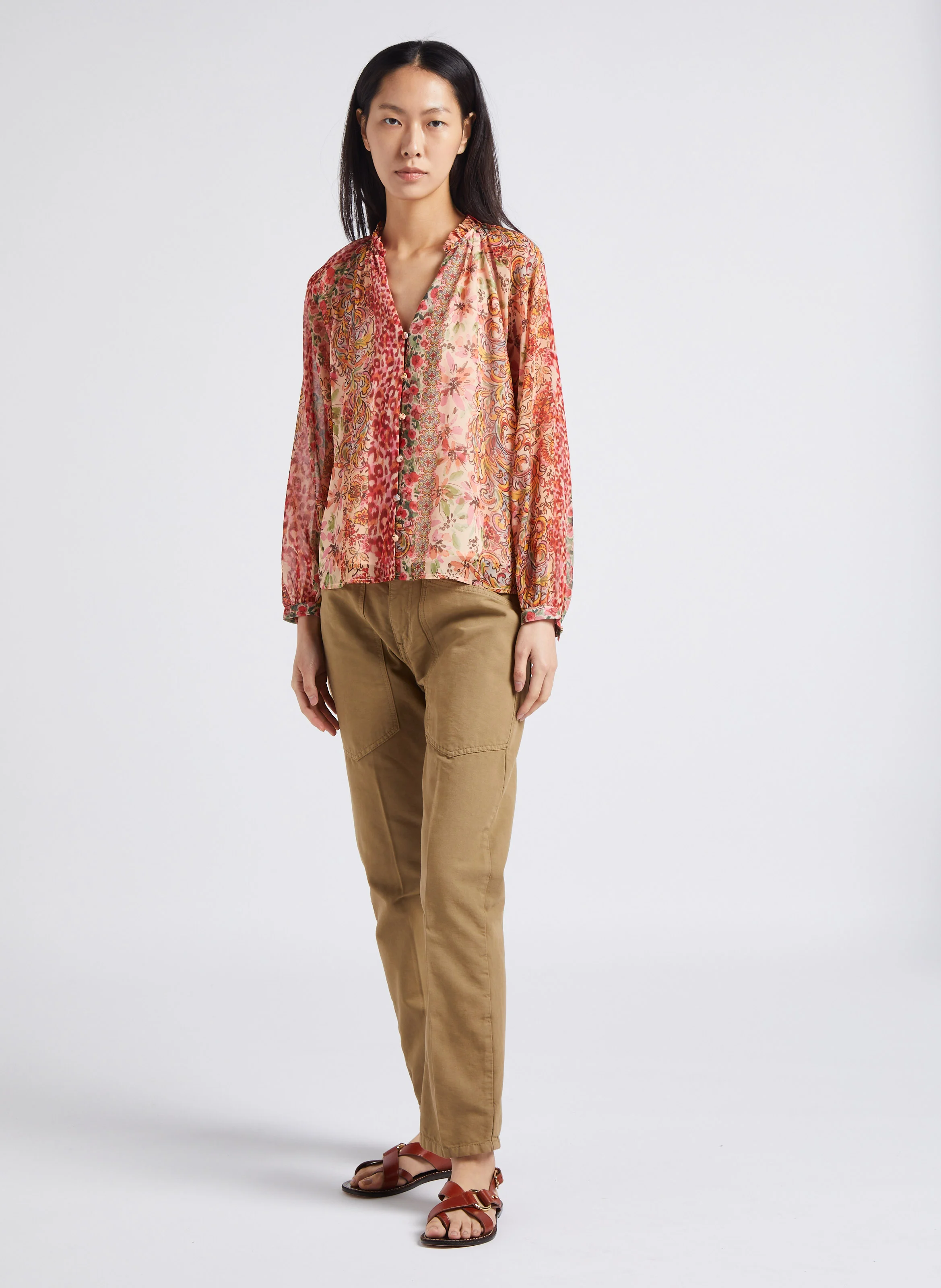 SEAN - Jean droit taille haute en coton | Kaki