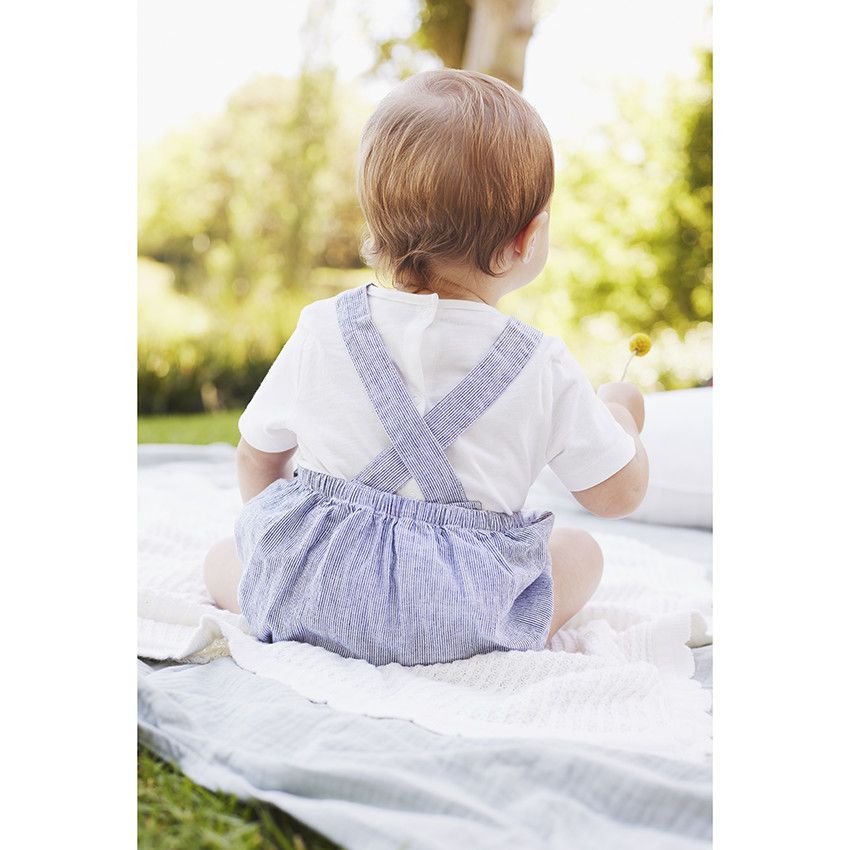 Ensemble salopette bloomer + t-shirt uni pour bébé - Bleu marine