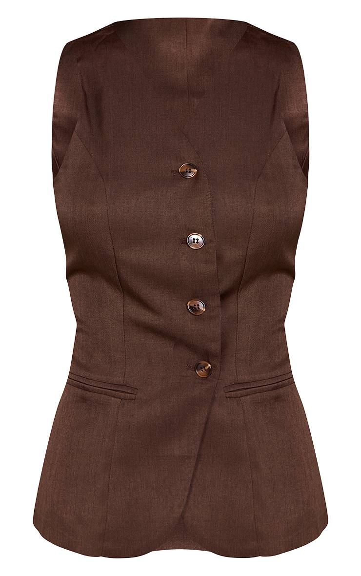Marron Foncé Ensemble Coordonné Gilet Long Ajusté