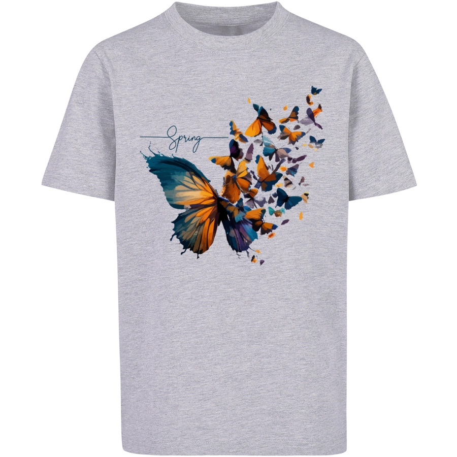 F4NT4STIC T-Shirt Schmetterling Frühling Tee Unisex heather grey