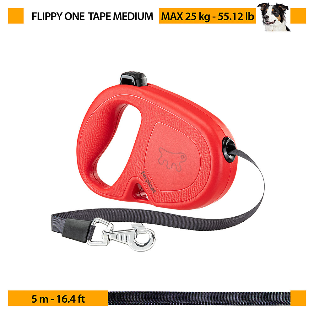 Laisse rétractable pour chiens de taille moyenne flippy one tape m, sangle extensible 5 m, max 25 kg, noir