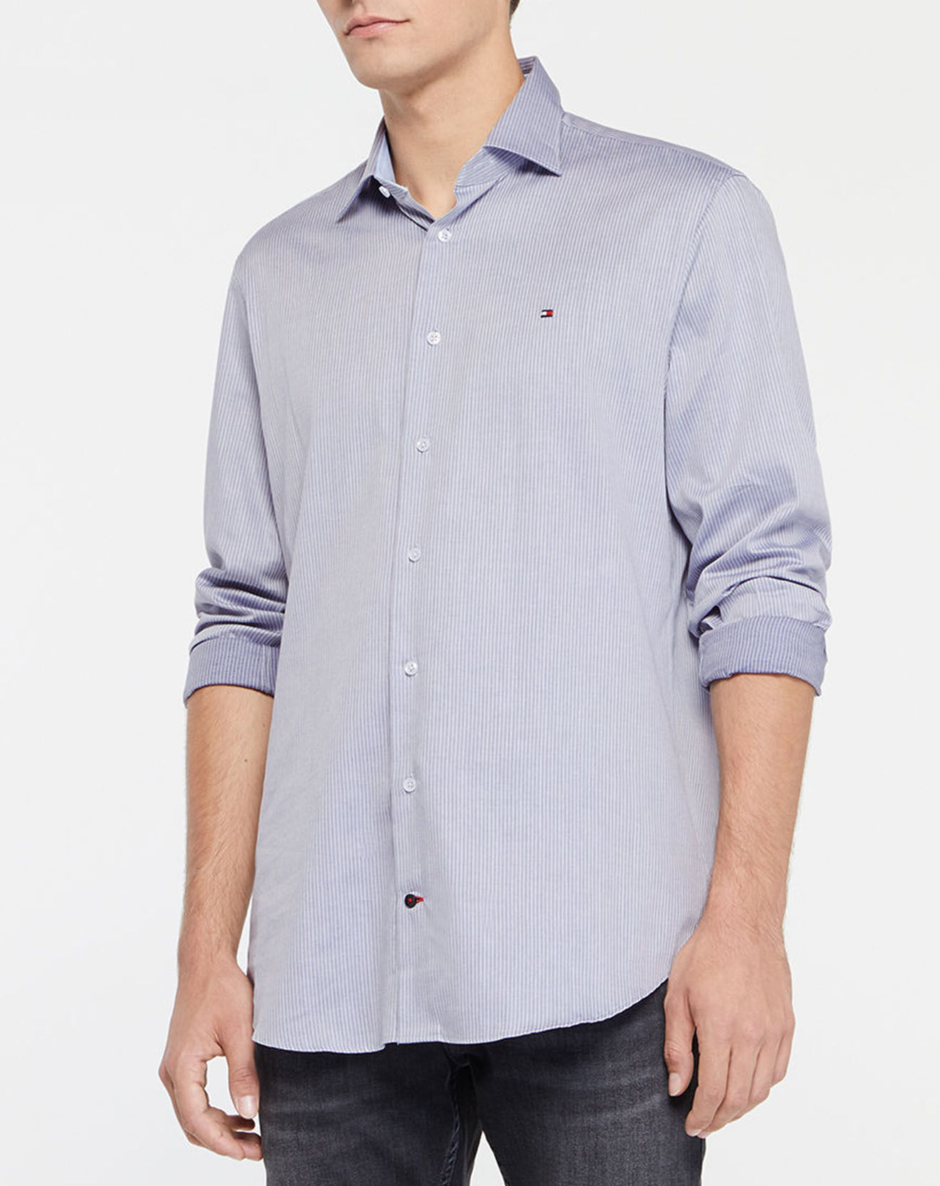 Tommy Hilfiger Chemise Regular 100% Coton Bio Herringbone imprimé chevron bleue