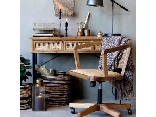 Chaise de bureau en bois de bouleau et rotin 60 x 60 x 80 cm