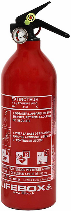 Extincteur poudre ABC 1 kg Lifebox avec manomètre