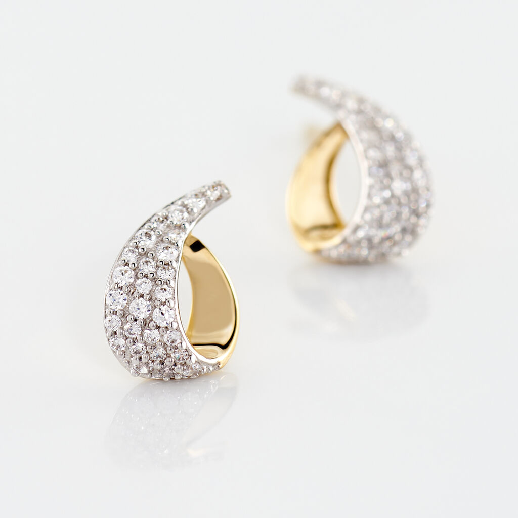 Boucles D'oreilles Puces Boucle D'or Or Jaune Oxyde De Zirconium