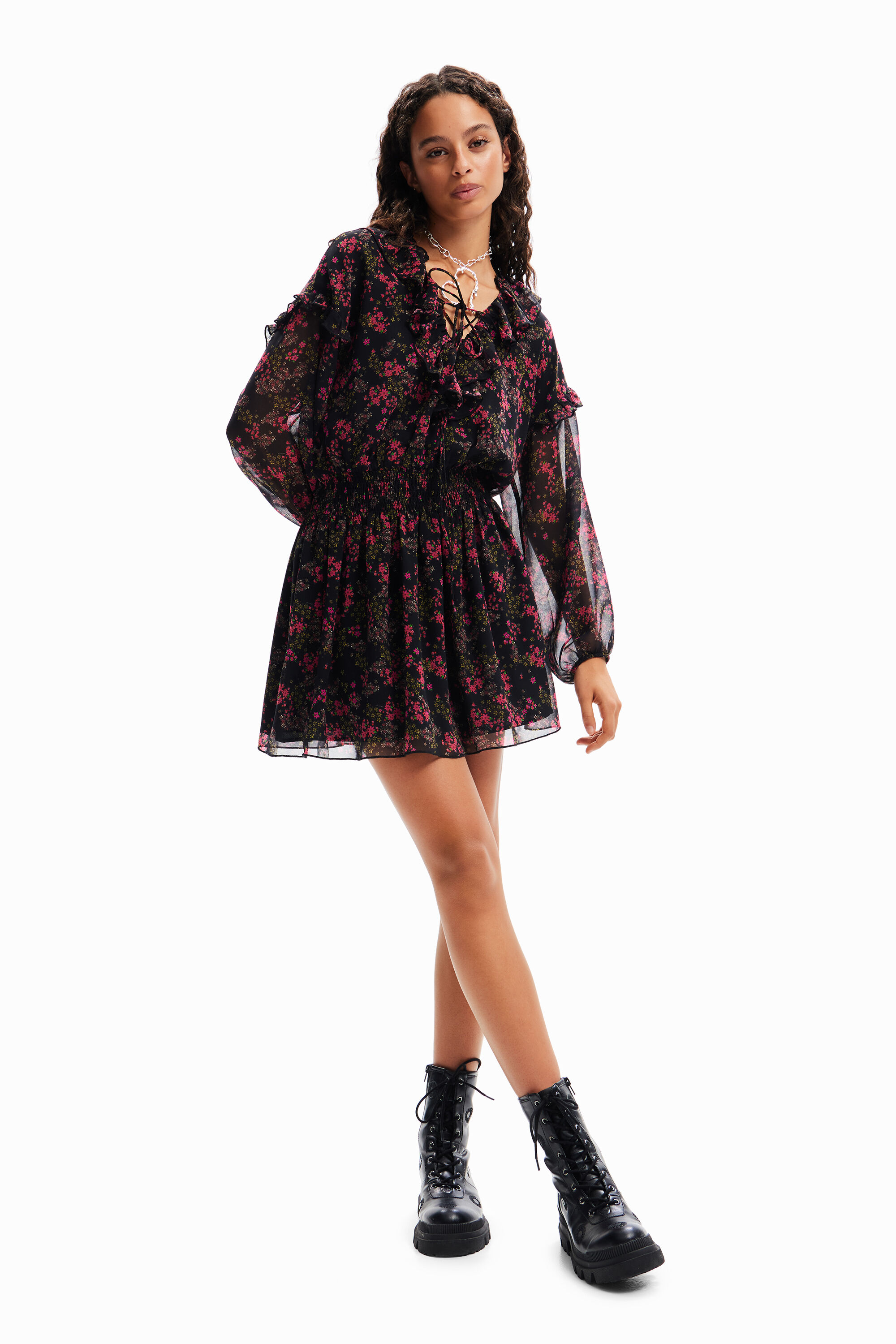 Robe courte gaze fleurs