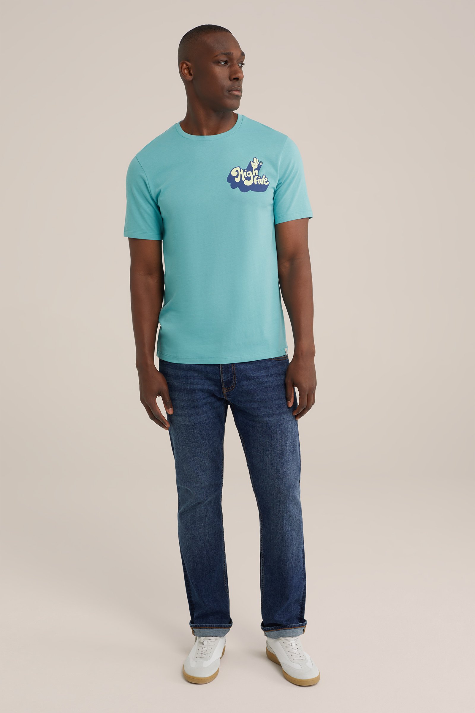 T-shirt met opdruk WE Fashion Groenblauw
