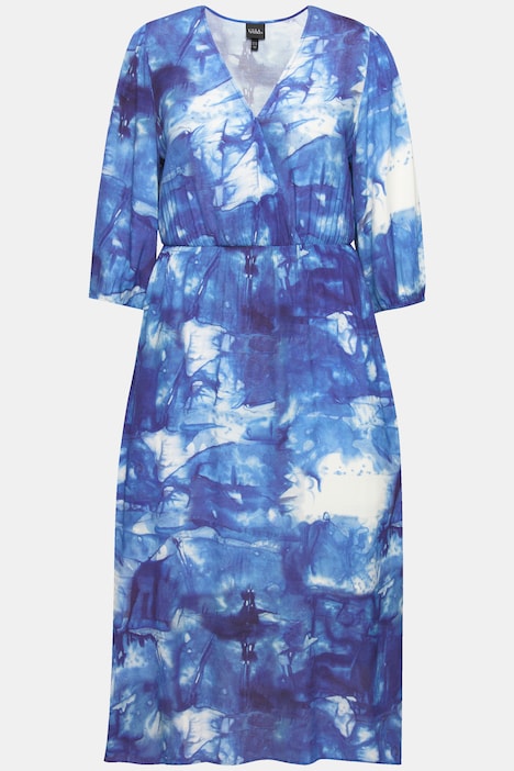 Maxikleid, Batikmuster, Wickeloptik, V-Ausschnitt, 3/4-Arm