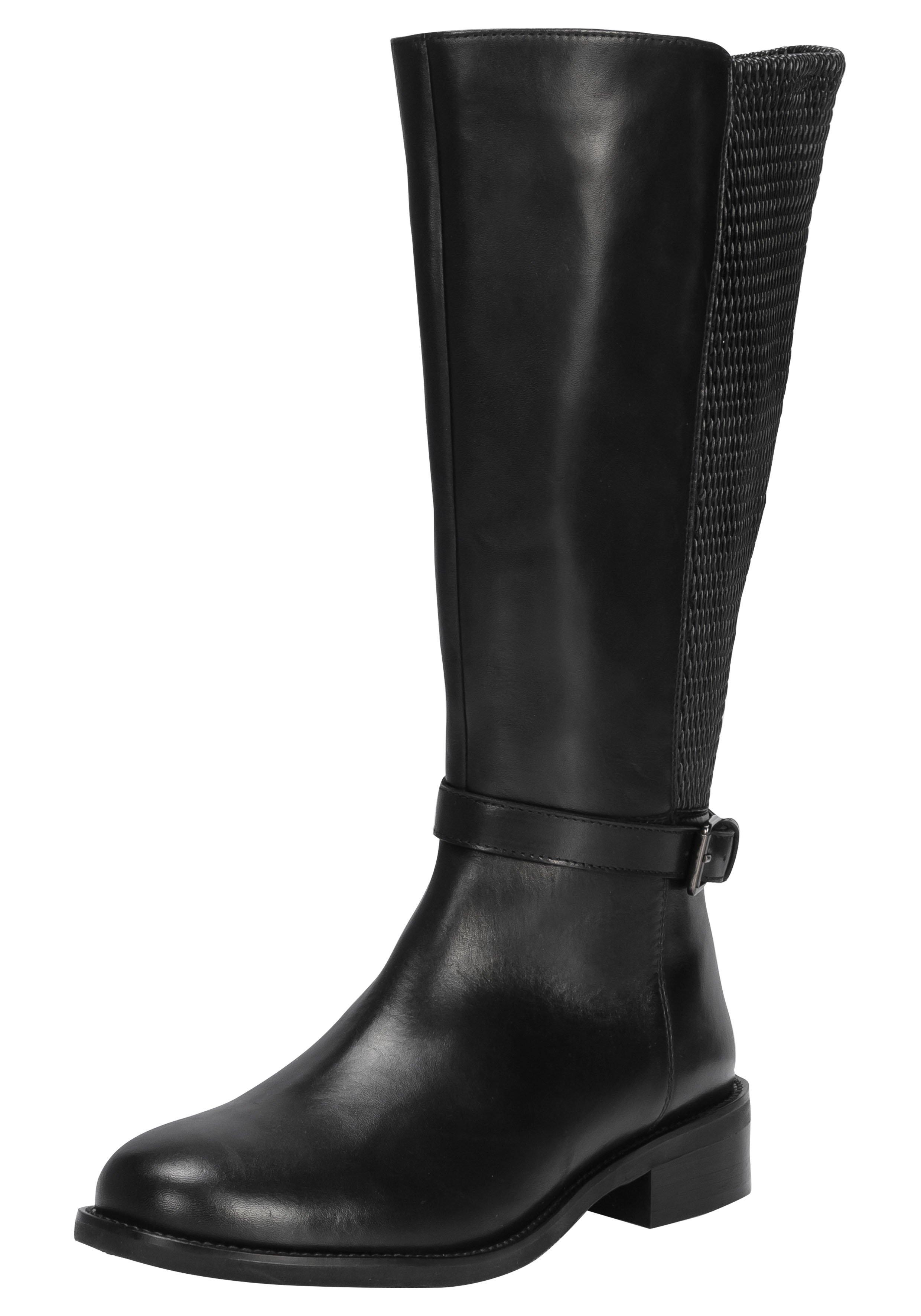 Weitschaftstiefel mit Zierschnalle, im Materialmix
