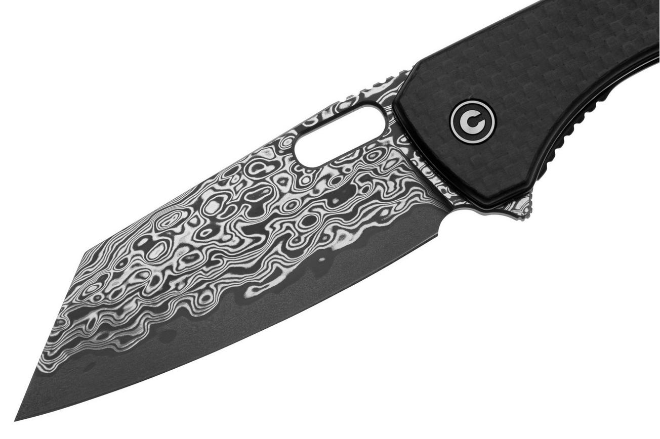 Civivi Nugz C23060-DS1 Damascus, Twill Carbon Fiber Overlay, Black G10 zakmes, Matthew Wehrwein design