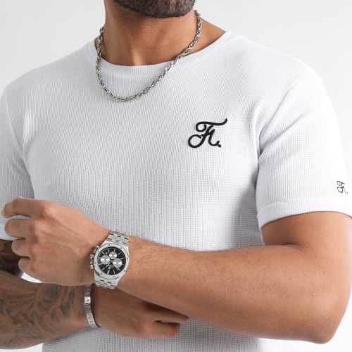 Tee Shirt Avec Broderie Texturé Waffle 1156 Blanc