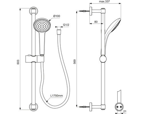 Ideal Standard Idealrain doucheset, matzwart, douchestang lengte 600 mm, BD142XG