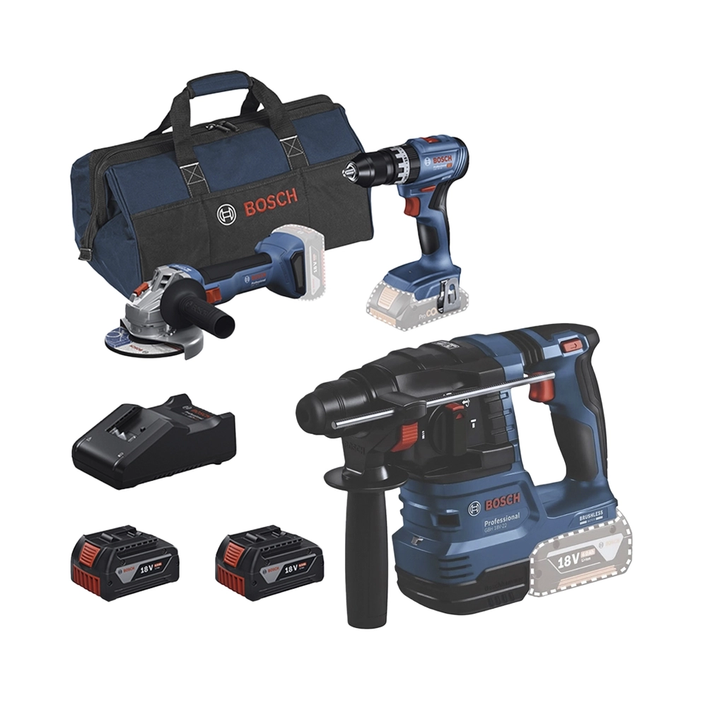 Bosch 3 Tool Kit GBH+GSB+GWS, 2x Akku inkl. Tasche