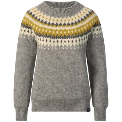 Damen-Rundhalspullover, Grau-Ocker