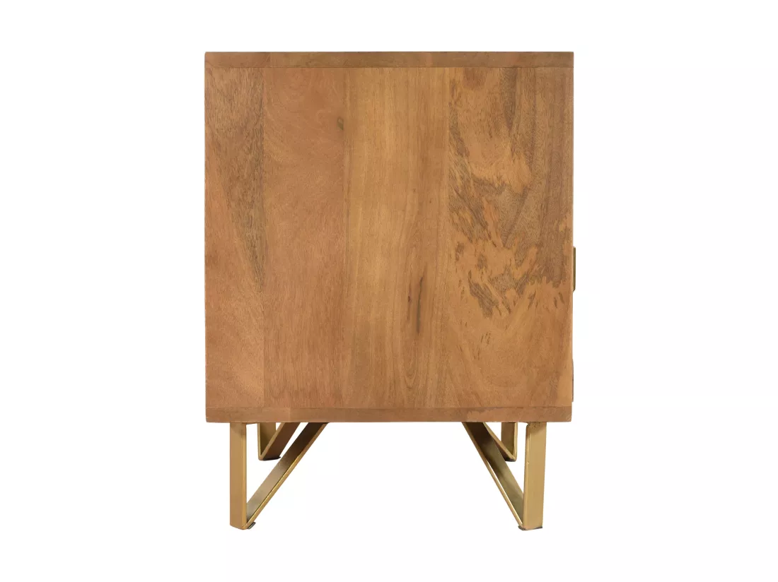 Table de chevet 1 tiroir et 1 niche - Bois de manguier et métal - Naturel et doré - BELORI