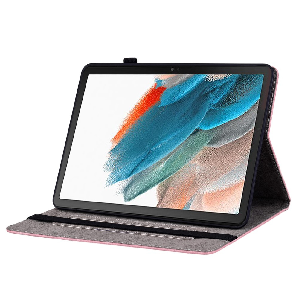 Samsung Galaxy Tab A11 / A9 Leder Tasche Flip Cover Rosen & Schmetterling Imprint - Rosa