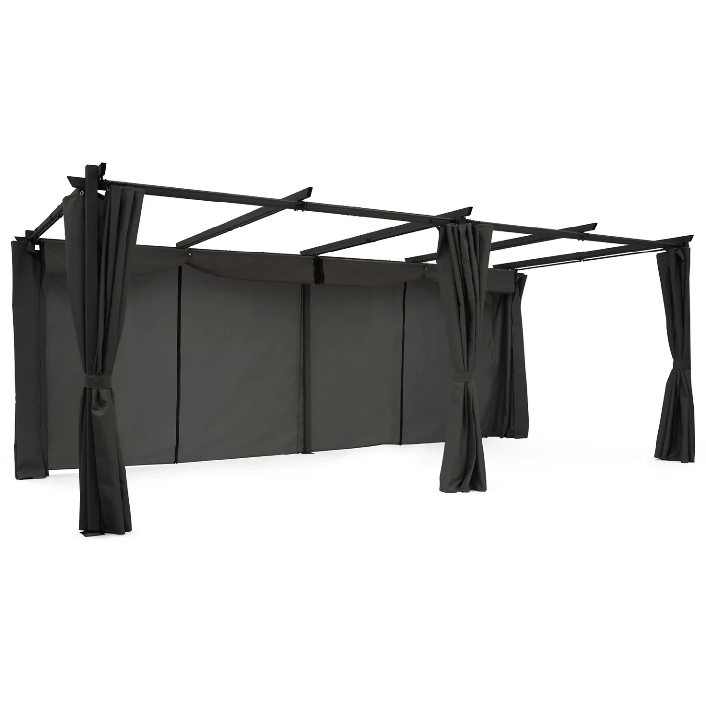 Pergola édition limitée toit rétractable 3x6 M et 6 rideaux gris anthracite
