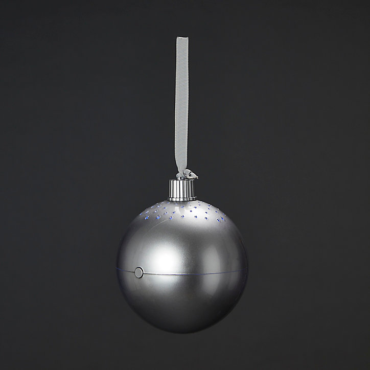 Boule de noel lumineuse bluetooth argentée 10,5 cm