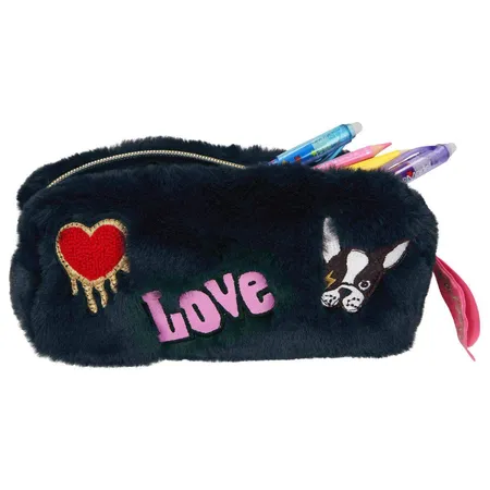 Depesche TOPModel Schlampertasche Kunstfell m. Patches dunkelblau DOG
