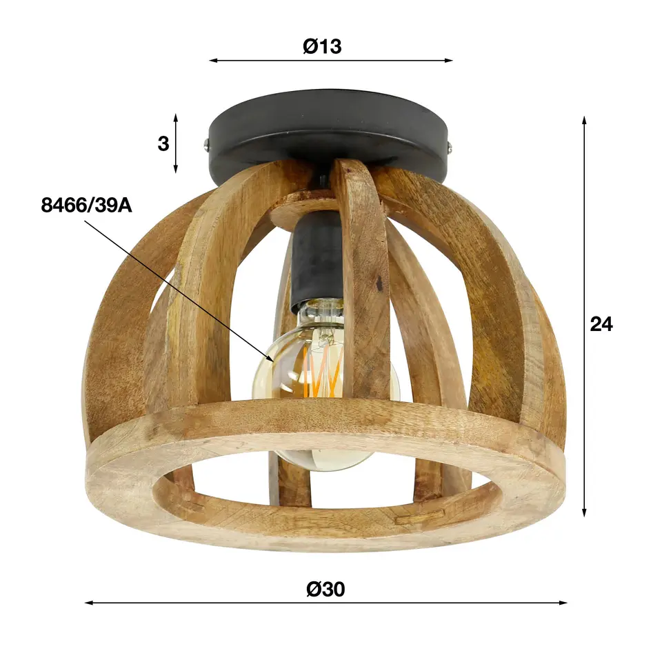 Plafondlamp Madri gebogen mangohout Ø30 - 30x30x24 cm - Mangohout - Bruin