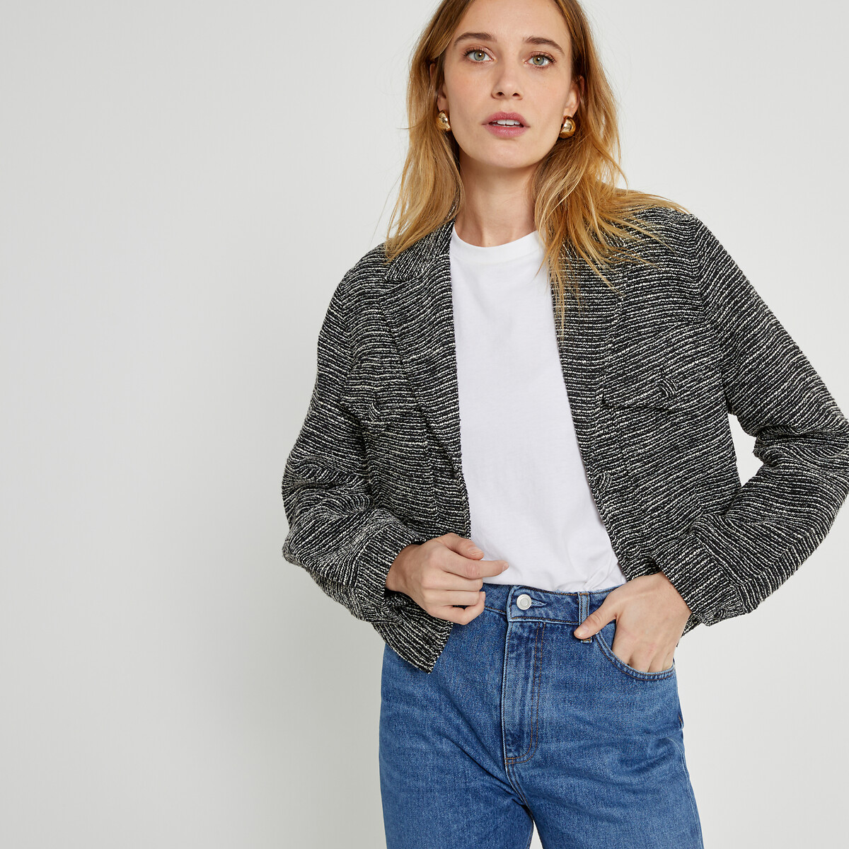 COLEÇÕES LA REDOUTE<br>Jaqueta de tweed com fechamento por botões