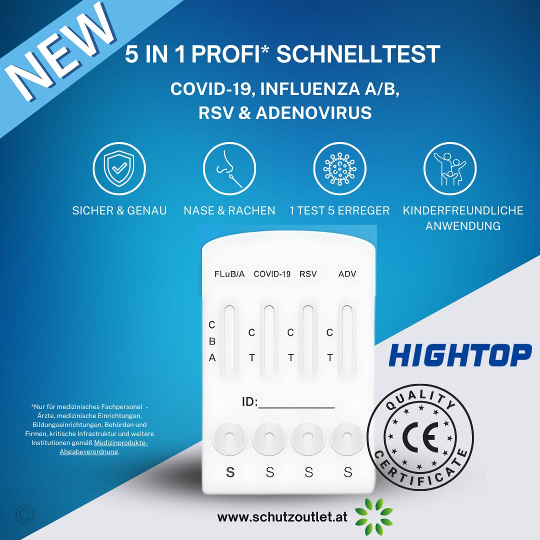 Hightop 5in1 Profi Antigentest Corona - COVID-19, Grippe A/B, RSV, Adenovirus + Gratis Nanovio FFP2